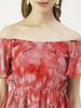 Moomaya Printed Off-Shoulder Poly Georgette Midi Dress Cinched Long Dress