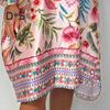 Women's Plus Size Boho Dress Floral Print Short Sleeved Button Up V Neck Dress Knee Length Summer Casual Shirt Dress