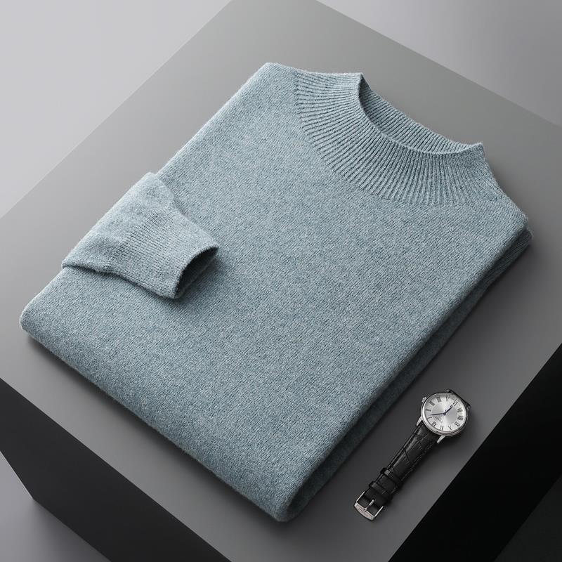 Men's Half-High Collar Solid Wool Sweater – Business Casual Knitted Pullover