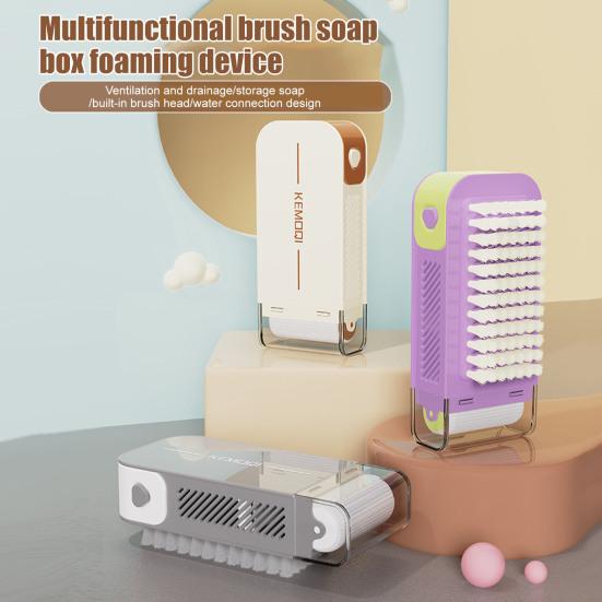 2-in 1 Rolling Soap Box with Brush Multifunctional Soap Foaming Box for Laundry Portable Soap Scrubbing Dispenser for Home Bathroom Kitchen Travel