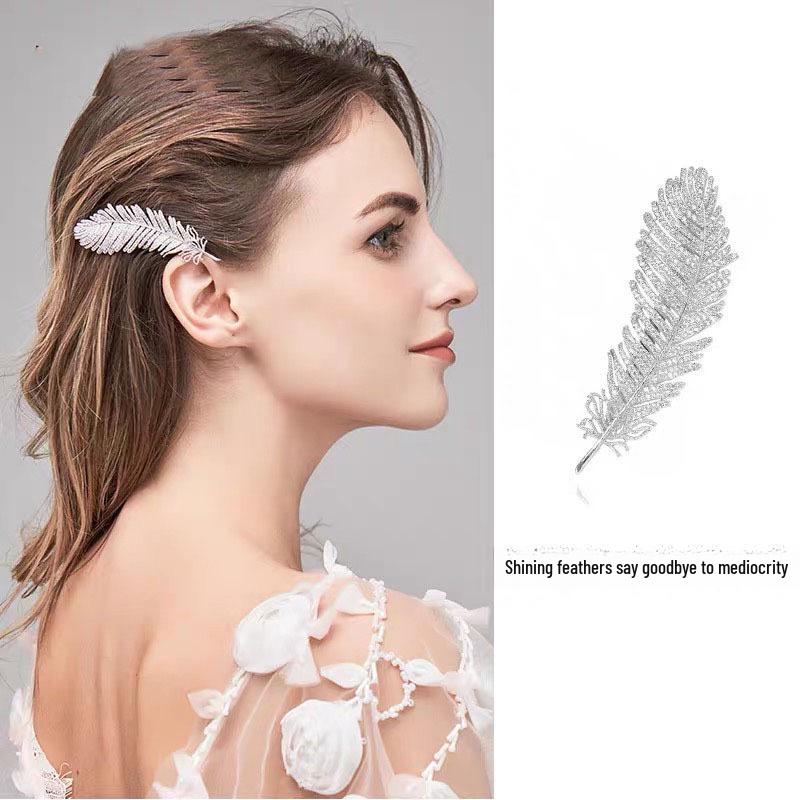 Koreańska diamentowa spinka do włosów ze stopu piór z kryształkowym motywem liścia dla kobiet