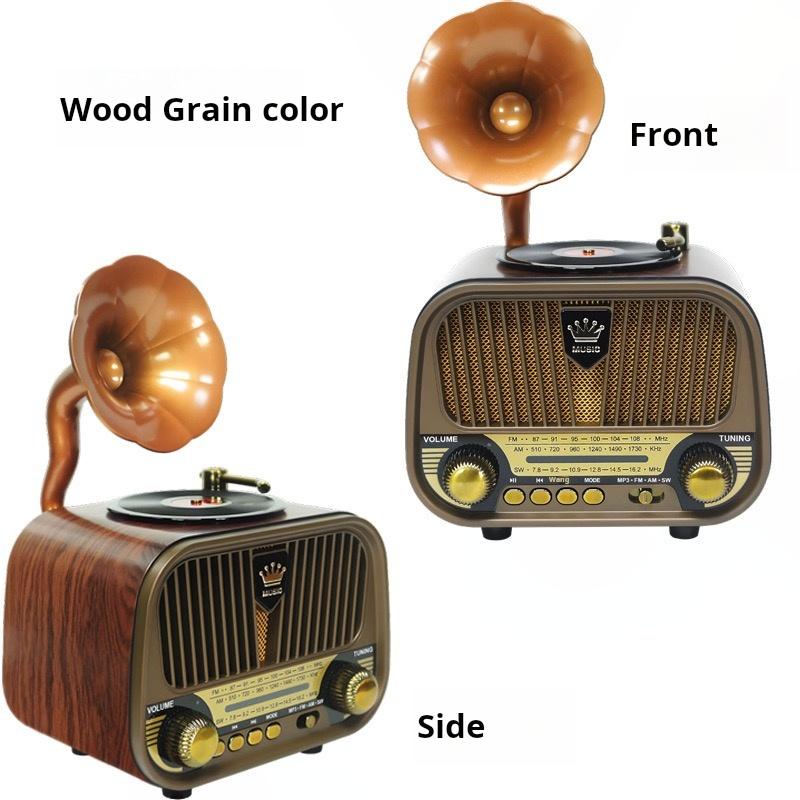 New High-end Retro Multifunctional Full Band Radio Imitating Phonograph, Mini Wireless Bluetooth Speaker, Plug-in Speaker