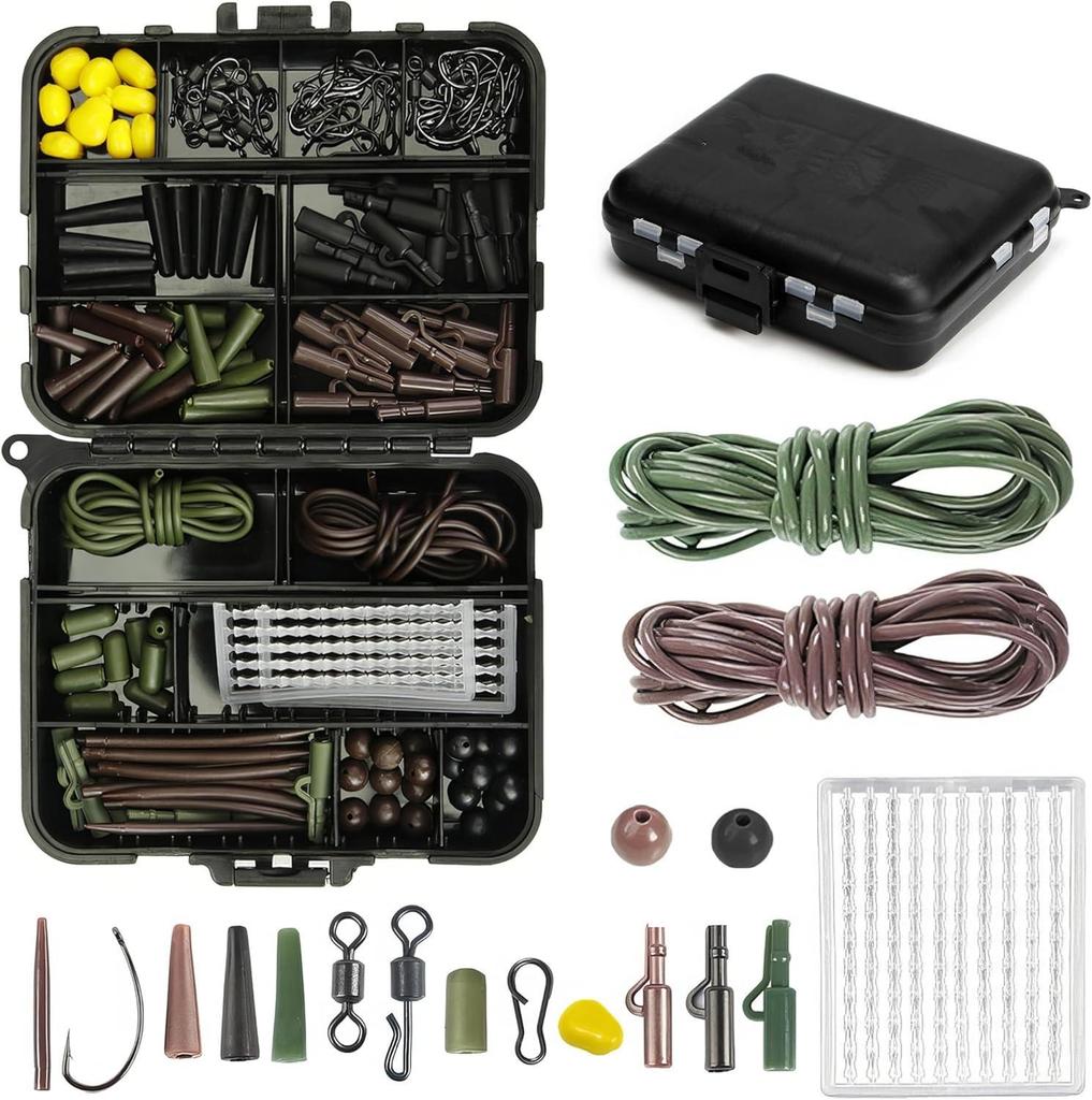 272Pcs Carp Fishing Kit Assorted Carp Fishing Tackles Fishing Hooks Clips Quick Change Swivels Boilie Stops Corn Fishing Line Beads