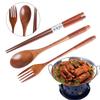 Japanese Style Handmade Cutlery Set Natural Cloth Bag Wooden Spoon Fork Chopsticks