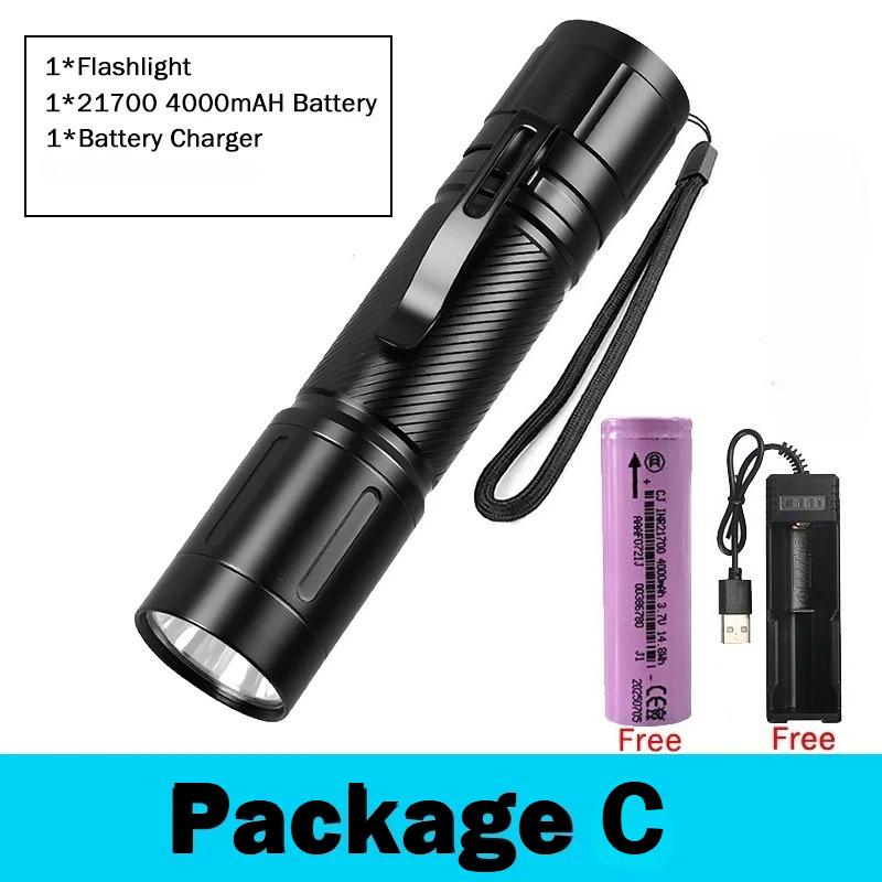Portable LED Flat Flashlight with Strong Magnet Type-C Charger Tactical Torch with Pen Clip with 395 UV Lamp for Outdoor Camping