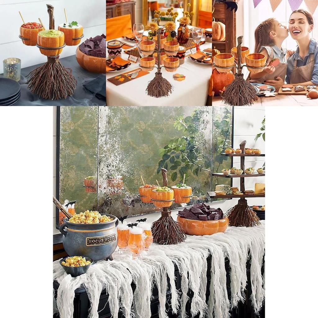 Delightful Resin Pumpkin Cup And Broom Display Accessories Perfect For Halloween Celebrations