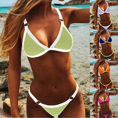 Ladies Sexy Fashion Tight Bikini  Color Matching Two-piece Split Swimsuit