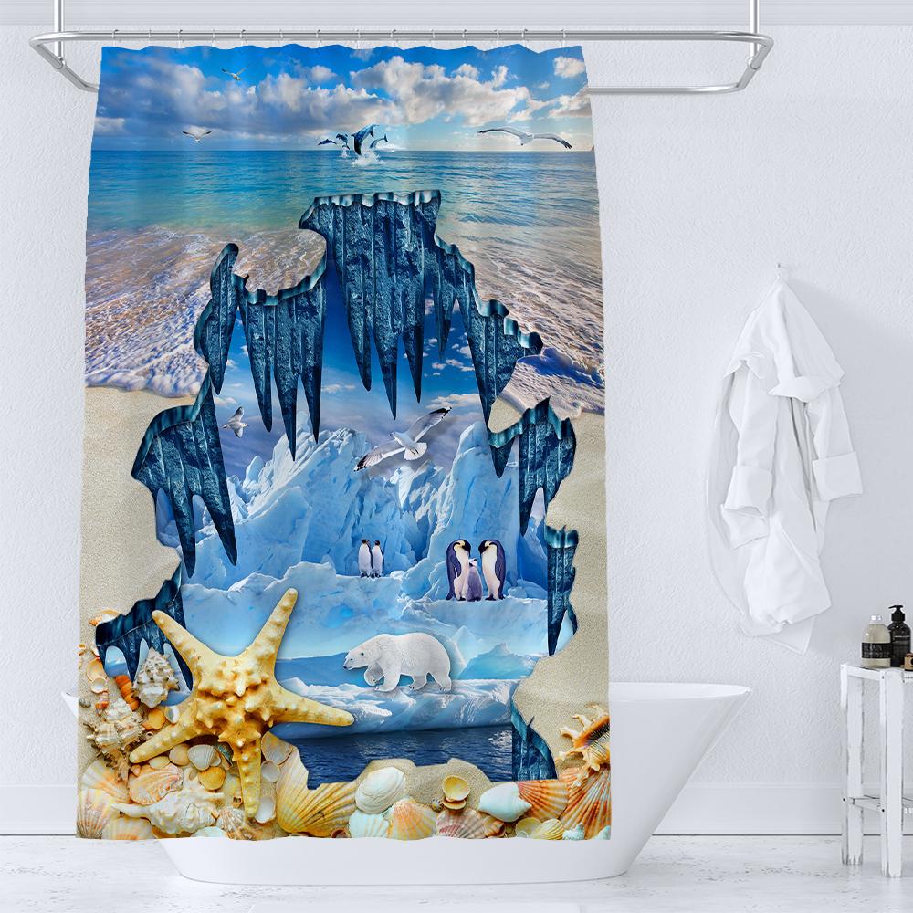36X72 Inch Dolphin Shower Curtains Underwater World Marine Life Fabric Bath Curtain Kids Ocean Theme Bathroom Decor With Hooks