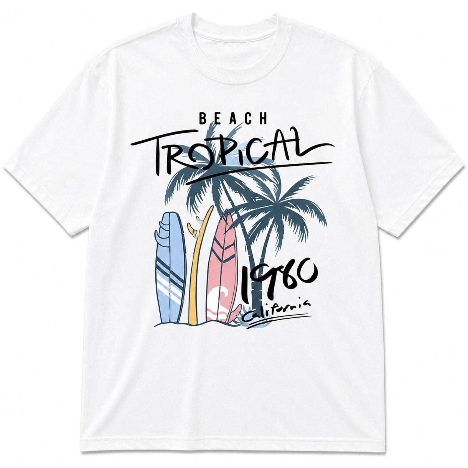 Beach Tropical California Retro Surf T-Shirt L
