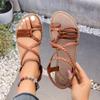 Shoes for Women 2026 Summer New Women Flat Sandals Roman Strap Lightweight Sandals Non Slip Rubber Soles Ladies Daily Shoes