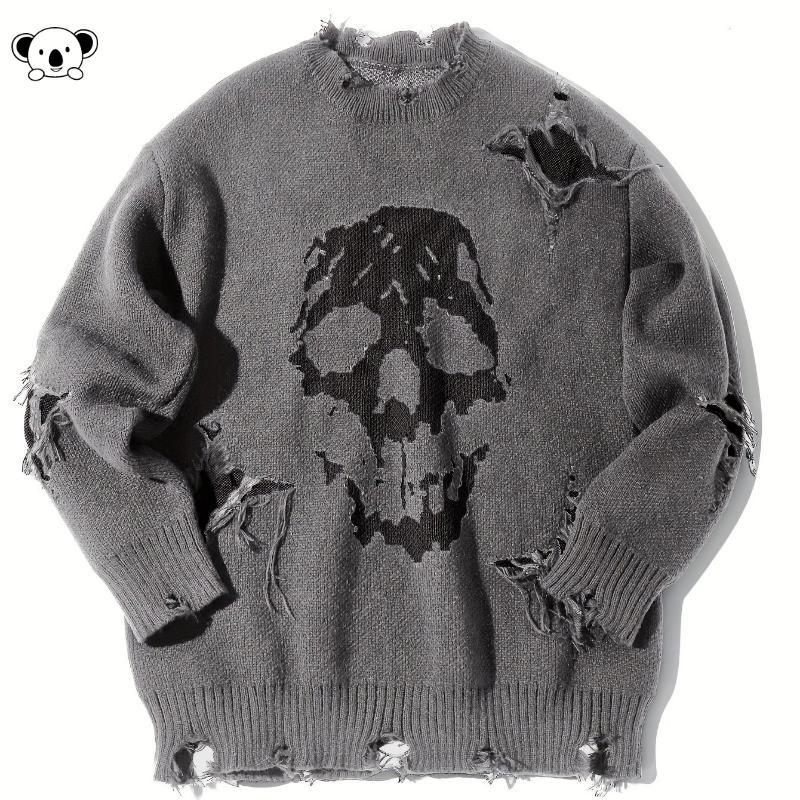 Skull Pattern Ripped Sweater - X 84586