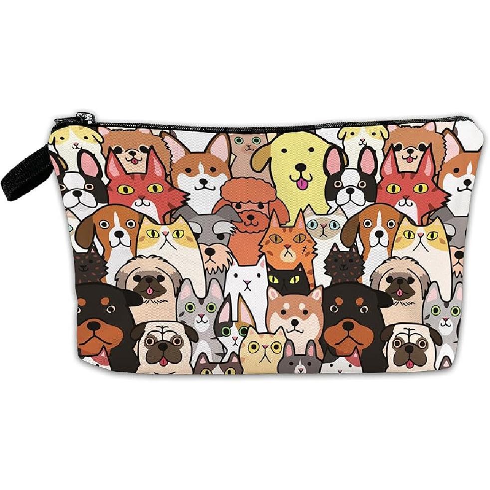 White Flower Floral Makeup Cosmetic Bag Blue Aesthetic Pouch Organizer Small Compact Cute Travel Mini Portable Beauty Toiletry Make Up Brush Storage