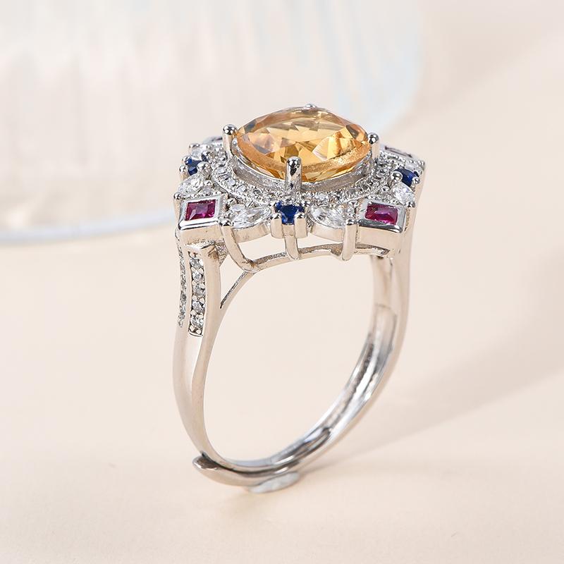Natural Citrine Ring with 925 Sterling Silver for Women November Birthstone Yellow Gemstone Fine Jewelry Wedding Luxury Gift