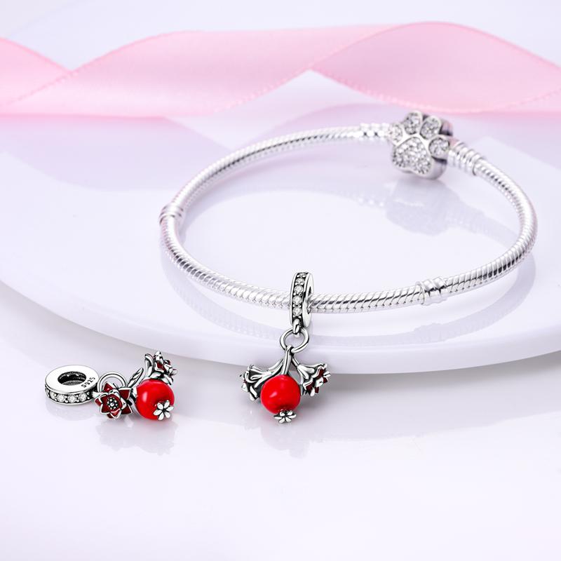 New 925 Sterling Silver Red Color Series Heart Shape Charms Beads Lucky Jewelry Gifts