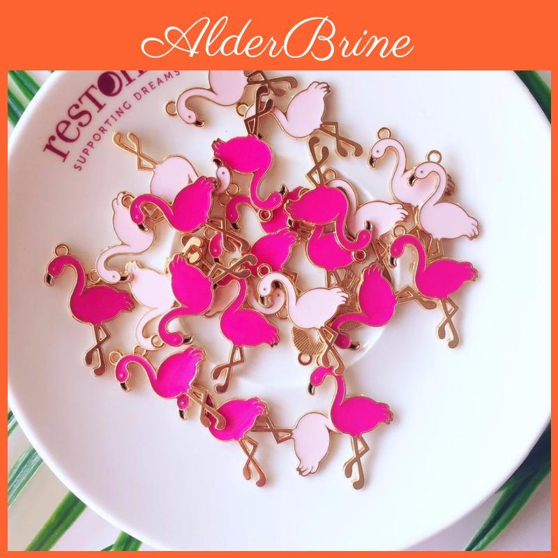 Flamingo 10 Enamelled Animal Pcs Talisman Pendant Diy Accessories For Wedding Birthday Parties