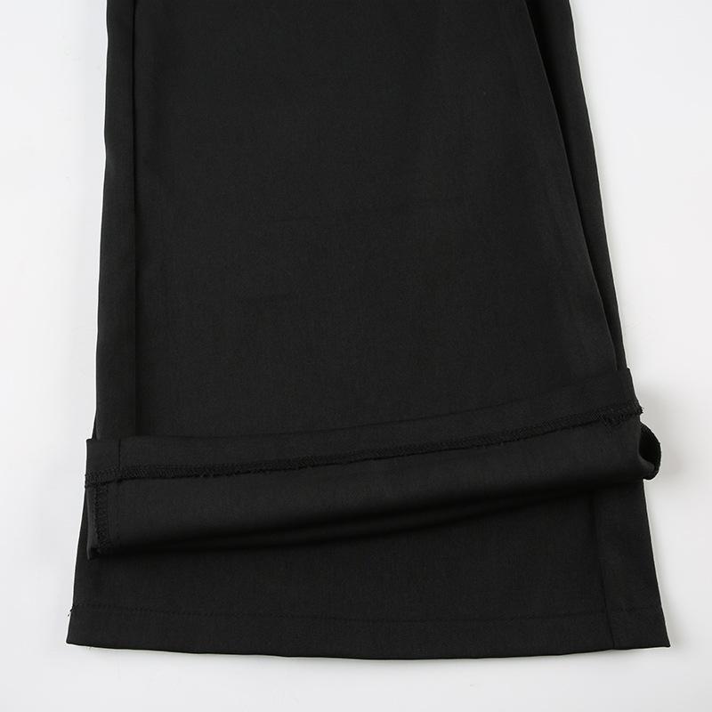 Europeiska & Amerikanska Minimalistiska Svarta Smickrande Lågmidjade Raka Ben Vardagsbyxor