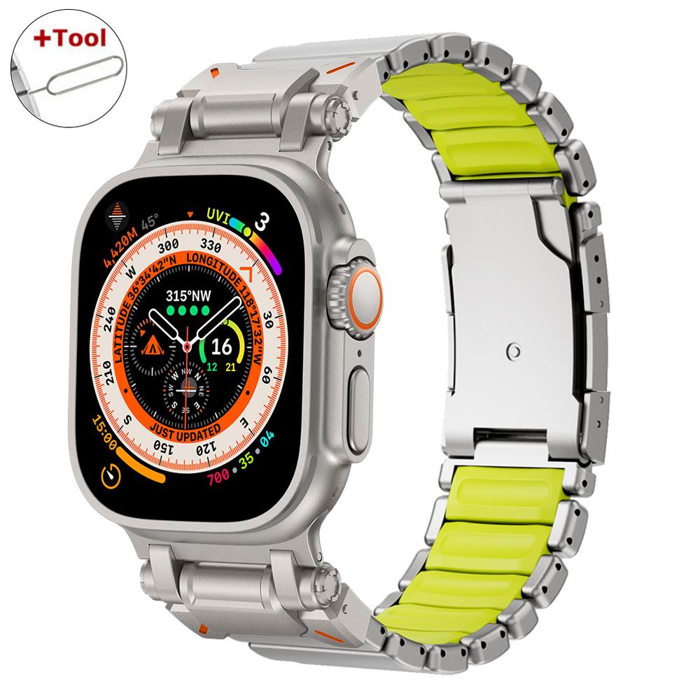 Titanium Rubber Watchband for Apple Watch Ultra 3 Band 49mm Man Metal Strap for Iwatch Series 11 10 9 8 7 6 5 SE3 44mm 45mm 46mm