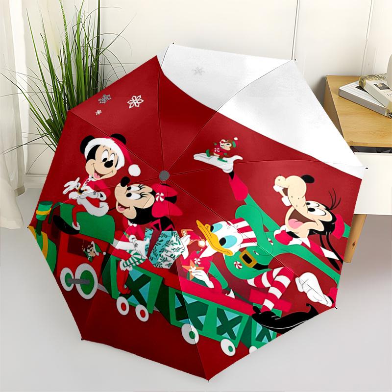 

1pc Mickey Mouse Christmas Train Adventure: Perfect Holiday Gift with Automatic Opening Umbrella, Foldable Design, Iron Frame, Outdoor Use,