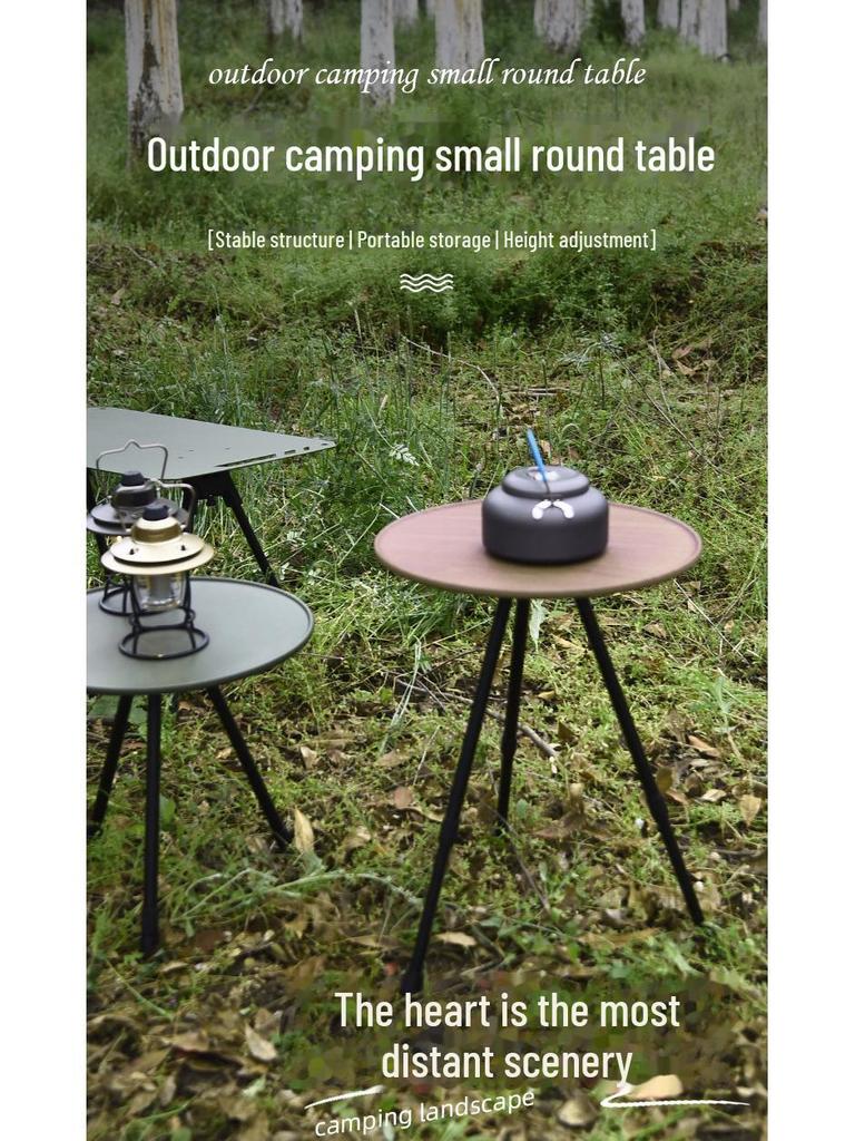 Přenosný skládací kempingový stůl se stativem - lehký kulatý konferenční stolek pro venkovní použití