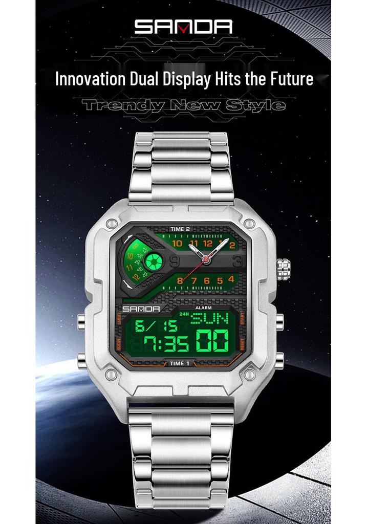 Sanda Men's Multifunctional Waterproof Electronic Watch with Night Light, Fashionable Countdown Timer, and Snooze Feature.
