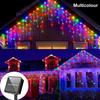 Solar Ice Strip Curtain Lights Waterproof String Lights 8 Modes Wedding Party Indoor and Outdoor Fairytale Decoration Lights