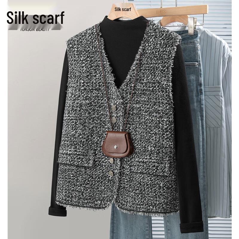 

SiBaiShe Women s Little Xiangfeng V-Neck Frayed Trim Vest M