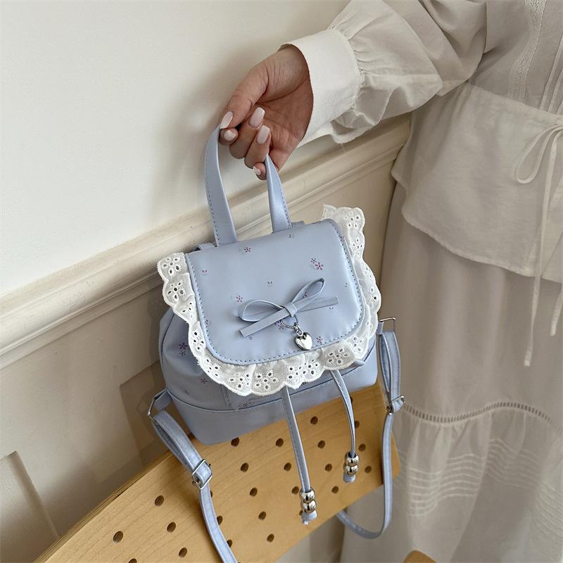 Simple Cute Fashion Bow Lace Trim Campus Style Women Daily Backpack