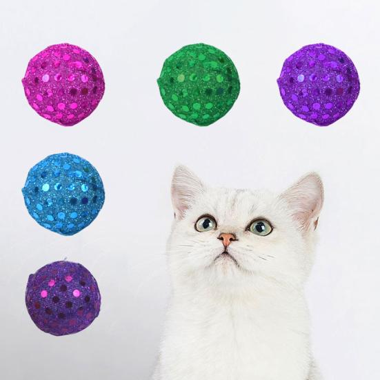 5 Pezzi Giocattolo Palla Gatto Lucida Resistente ai Graffi Creativo Gatto Animale Domestico Gattino Palla Paillettes Giocattolo Forniture per Animali Domestici