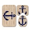 3pcs Sailing Boat Anchor Bathroom Rug Set Non-Slip U-Shaped Mat and Toilet Lid Cover Ocean Nautical Theme Washable Floor Mats