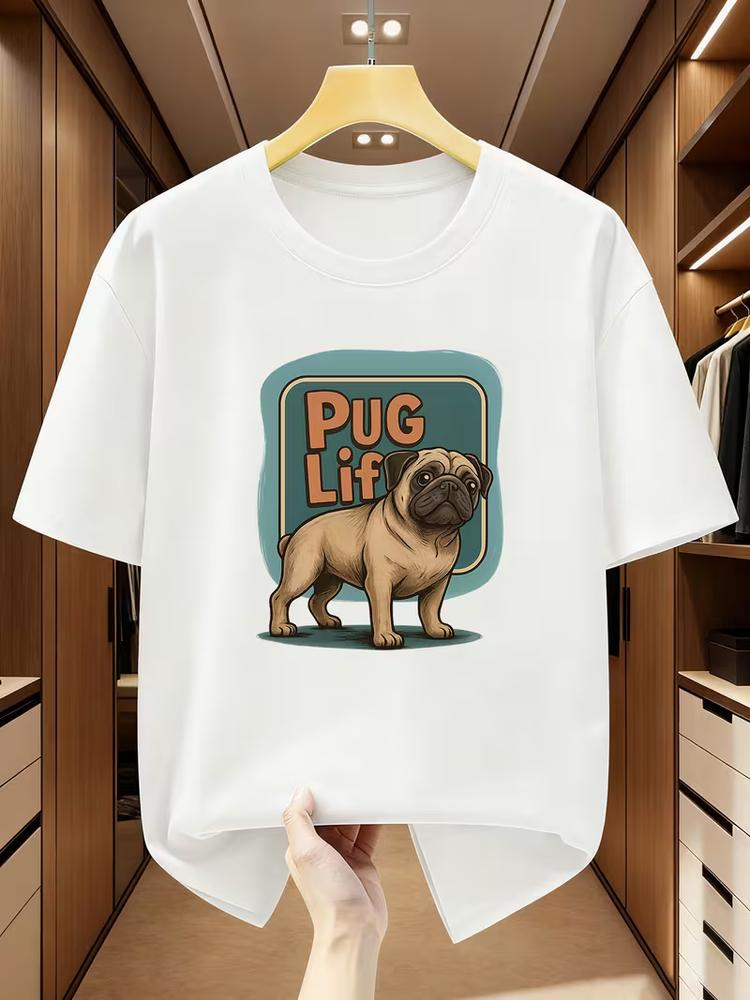 Unisexs Cotton Pug TShirt Cute Pug Life Dog Graphic Casual Tee Gift Summer Top S