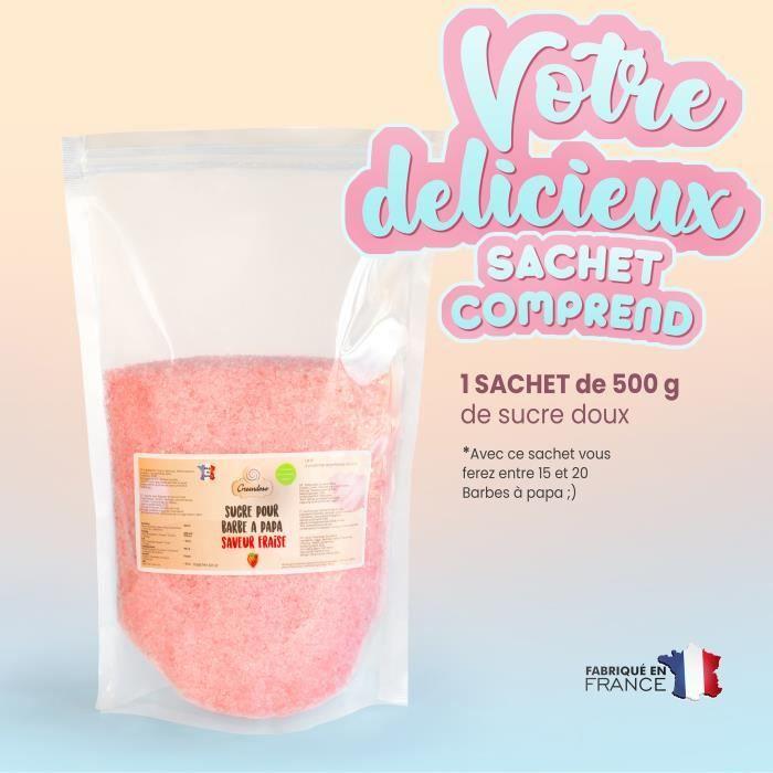 Sucre Barbe à Papa Fraise 500 Gr ( Arôme et Colorant Naturel), Poudre Barbapapa pour Machine