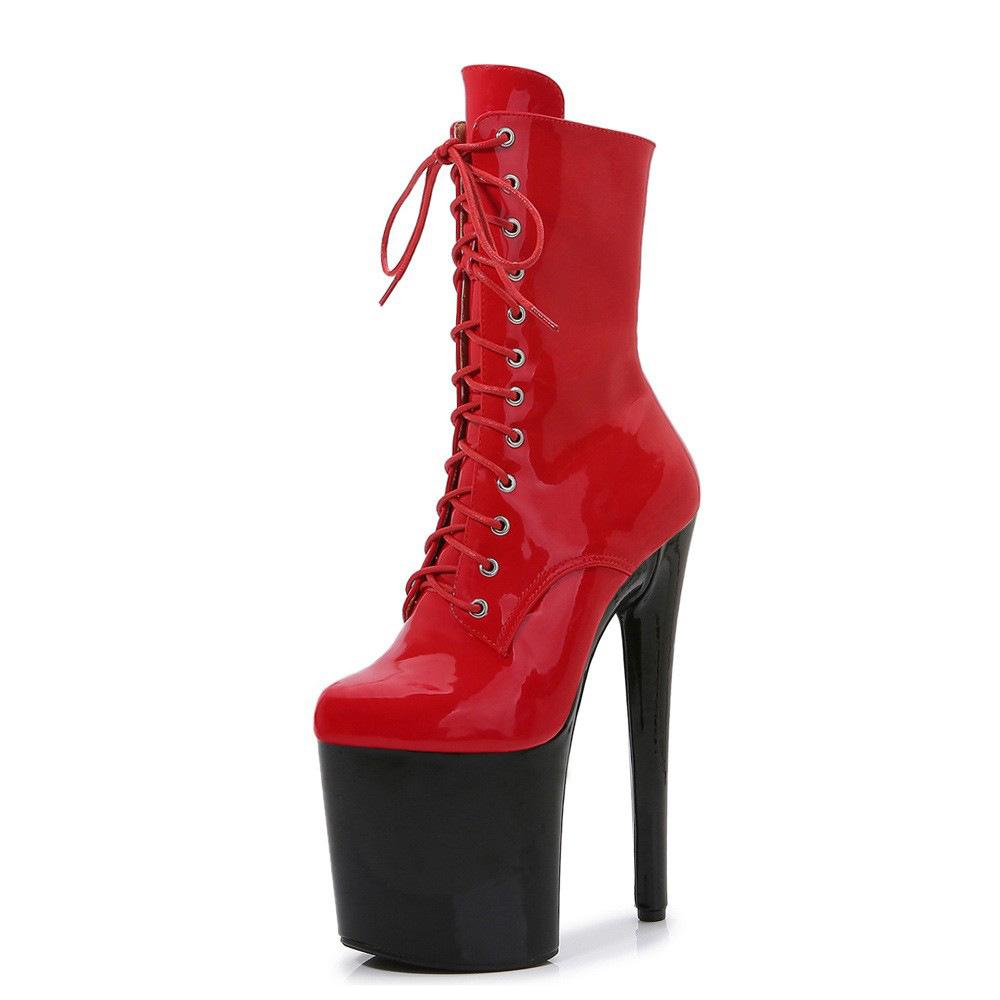 20Cm Hate Sky High Pole Dance Shoes Lace-up Mirror Low Boots Waterproof Table Dance Special Short Boots