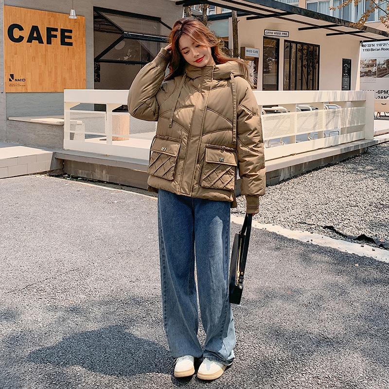 Large Size Women's Clothing Autumn and Winter Loose Casual Hooded Tooling Jacket Short Down Cotton Jacket