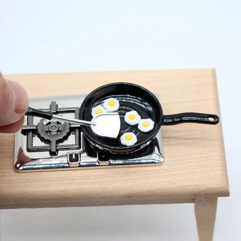 1Set Dollhouse Pan Egg Fryer Spatula Eggs Miniature Kitchenware Pan Egg Model Kitchen Utensils Home Decor Toy Miniatures Crafts
