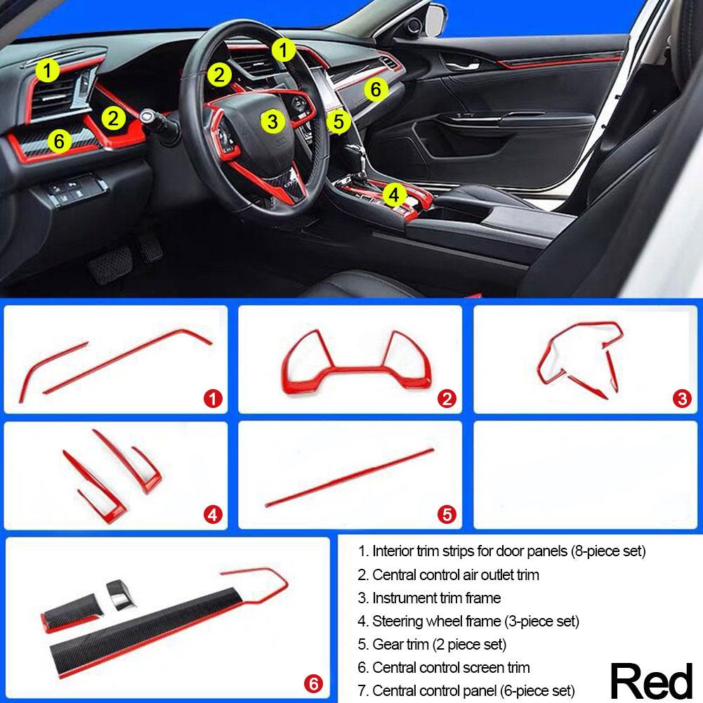 15Pcs Car Instrument Panel Center Console Trim Air Outlet Left Automatic Gear Steer Wheel Cover for Honda 10th Civic 2016-2024