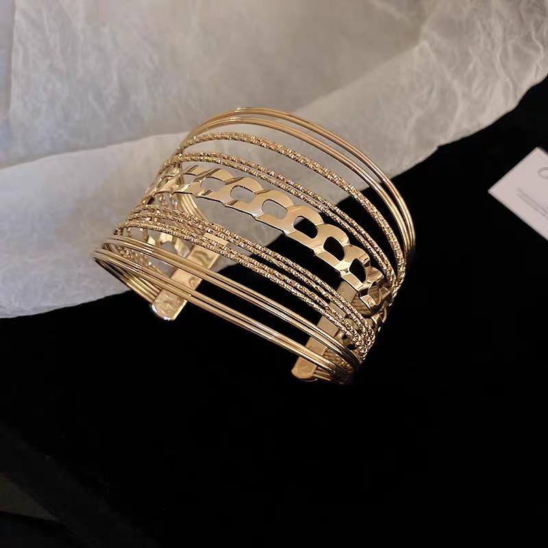 Metal Hollow Bracelet European and American Style Arm Ring Geometric Exaggerated Design Jewelry Fashion Simple Versatile Accessories