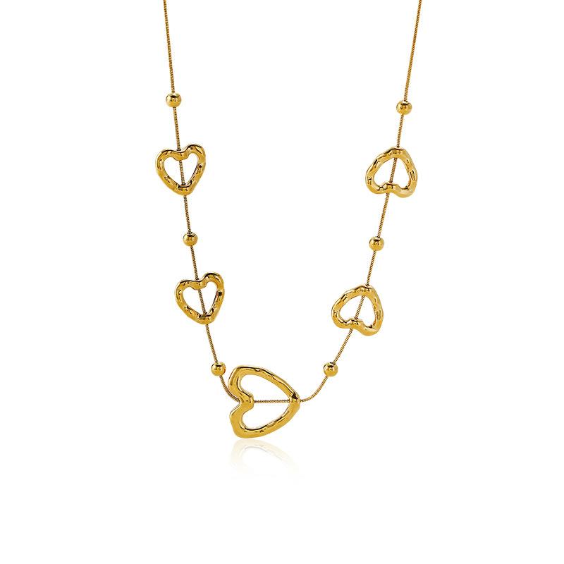 18K Gold Heart Stainless Steel Necklace For Women Luxury Premium Clavicle Chain Tarnish Free Titanium Steel Sweater Chain