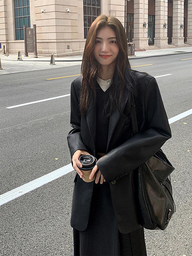 Blazers Women Faux Leather Jacket Black Punk Bomber Coat Female Spring Autumn Outwear