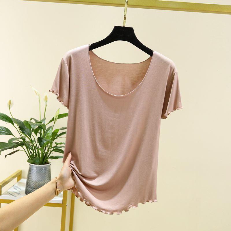 

Modal Flying round Neck T-shirt Women Summer Thin Plus size Versatile Outer Wear Short sleeve Top Loose Slimming Bottoming Shirt Khaki M (recommended 40.00 kg-55.00 kg