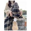Women's Dark Blue Wool Plaid High-Waist Wide-Leg Trousers for Autumn and Winter