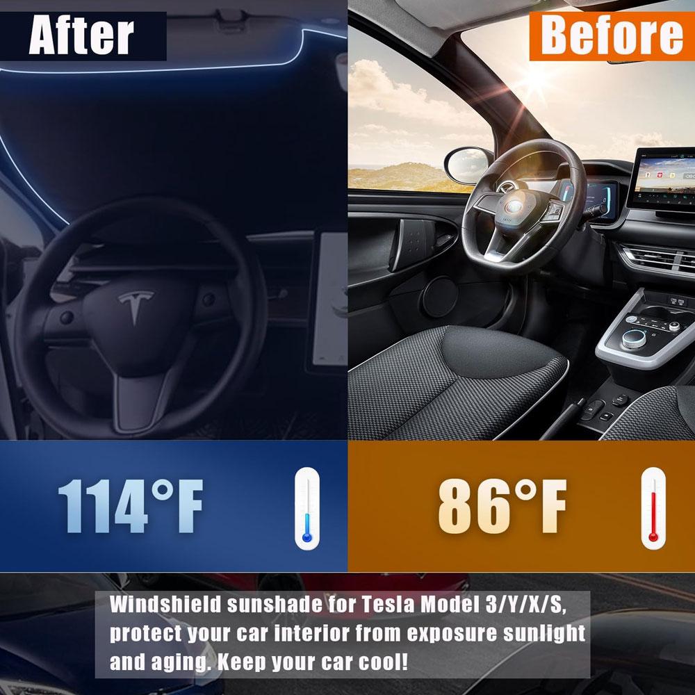 For Tesla Model 3 highland Windshield Sun Shade Model Y/3/S/X Folding Front Window Sunshade Cover Block Heat & UV,Car Sun Shade