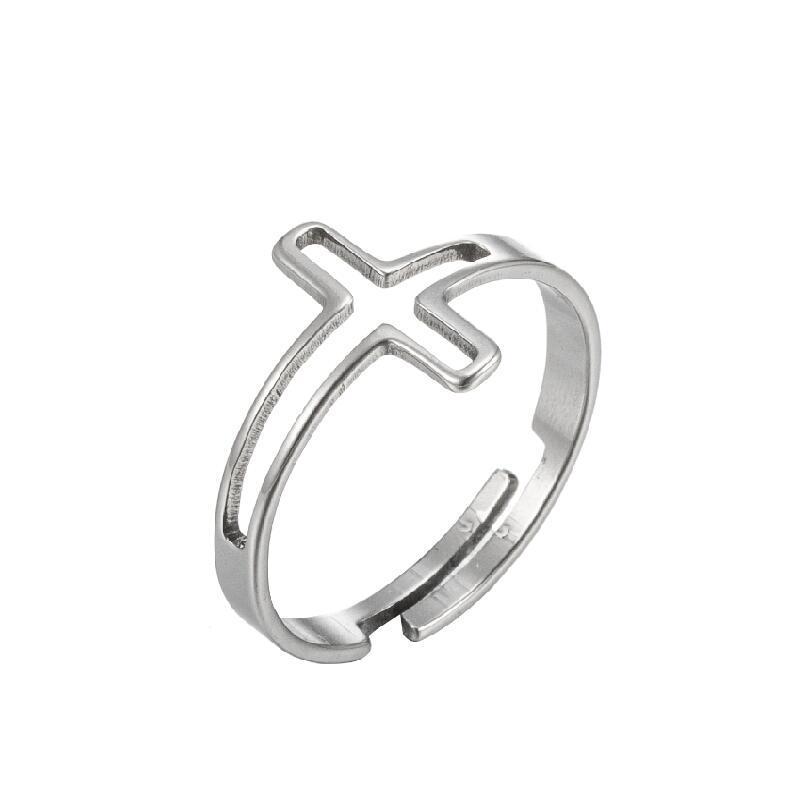 Women's Gold Geometric Cutout Wide Band Cross Ring - European & American Hip Hop Style