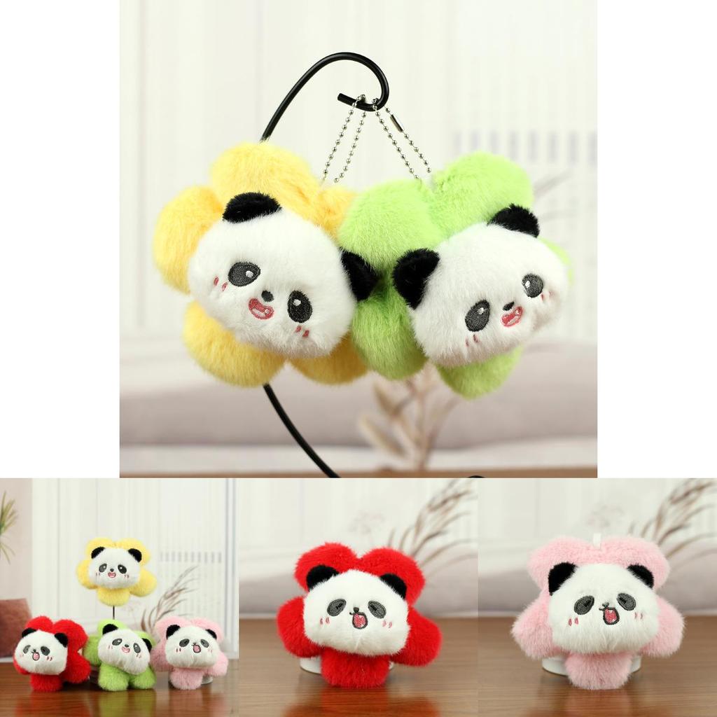 Weiches und kuscheliges Panda-Plüschtier mit lieblichen floralen Details, perfekt für Schlüsselanhänger
