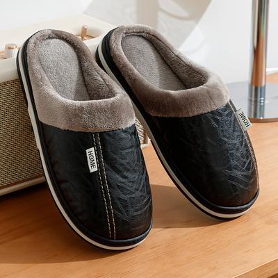 PU Leder Große Größen Herren Hausschuhe Indoor Wasserdicht Fell Flache Herren Winter Home Slipper Baumwolle Schlafzimmer Hausschuhe