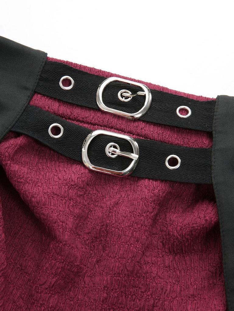 Rosegal Plus Size Ruffles Grommets Buckle Steampunk Plisse Skirt