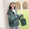Autumn 2023 Women's Dark Blue Hooded Zipper Hoodie Jacket - Versatile and Trendy for Spring and Autumn