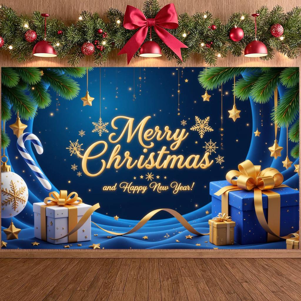 Happy New Year Banner Gold Letters Merry Christmas Banner New Year Banner Snowflakes Christmas Decoration For Mall Decoration