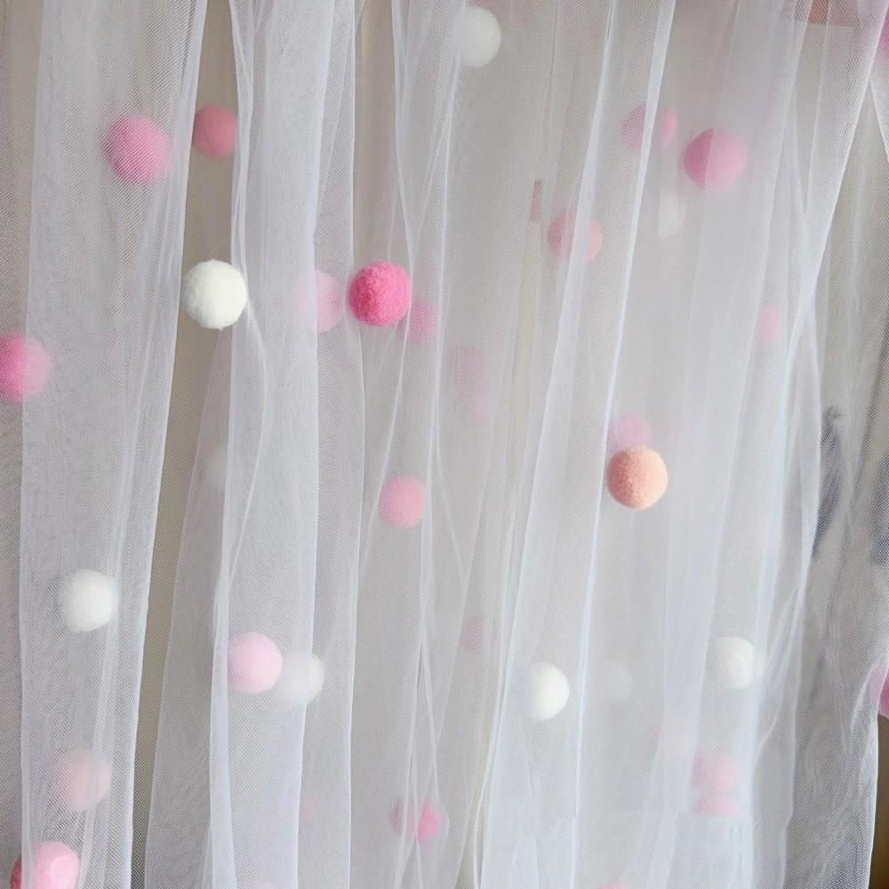 Romantic Tulle Table Runner Handmade Colorful Table Cover Pom-Poms Tablecloth Party Decor