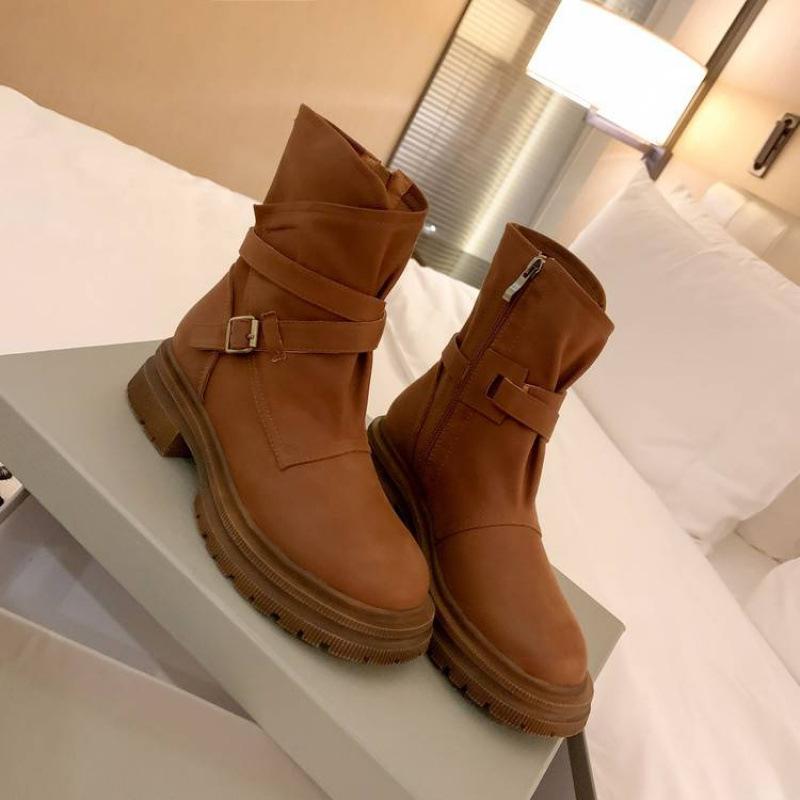 New women's leather boots leather large size women's boots cowhide rubber thick-soled non-slip low boots autumn and winter Martin boots women