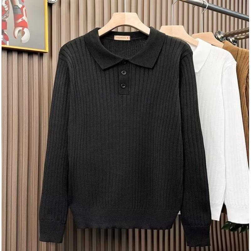 Spring Autumn Polo-neck Long Sleeve Knitting Pullover Top Male Casual Fashion Solid Bottomed Sweater Men